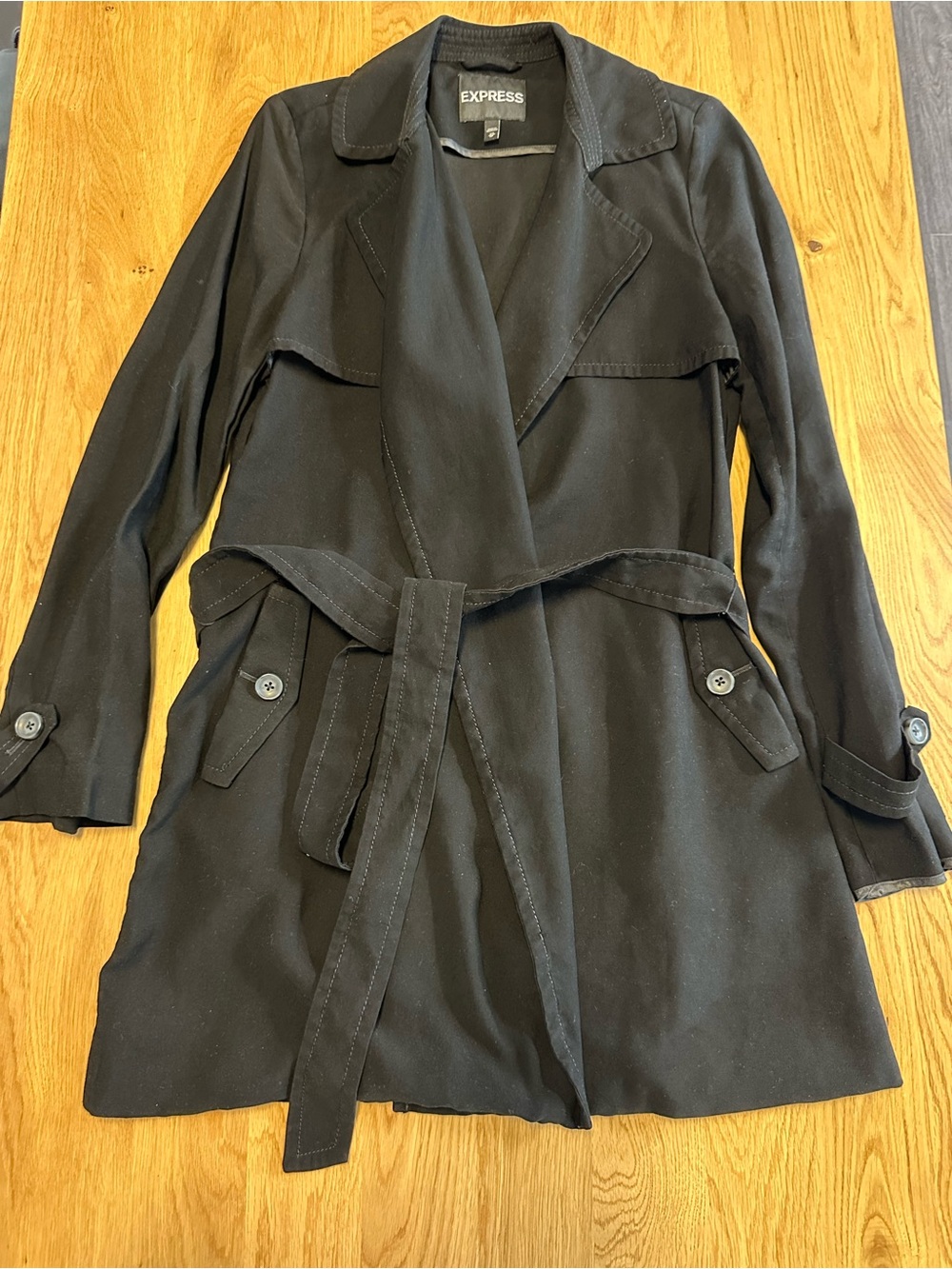 Express Black Trench Coat with Tie Belt
